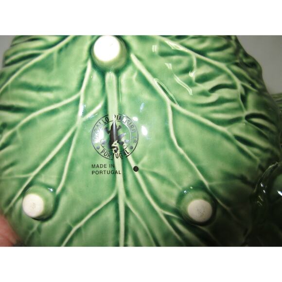 2 Bordallo Pinheiro Cabbage Green Bon Bon Footed Dish 7" Set Vintage Circa 1998 - Picture 6 of 6